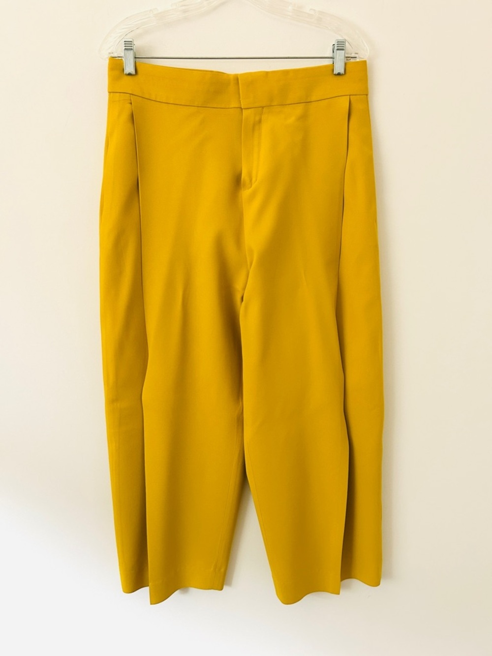 Chloe Wide Leg Trousers Silk Lined Crepe Pants Mustard Yellow FR 40 US Size 8
